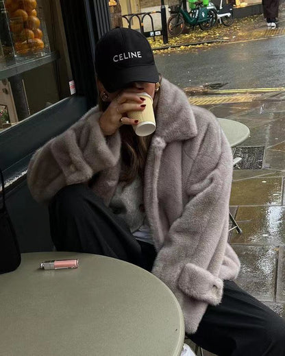 Damen Plüschjacke Oversized Schnitt Norvielle