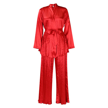 Damen Schlafanzug Satin Plisseefalten Norvielle