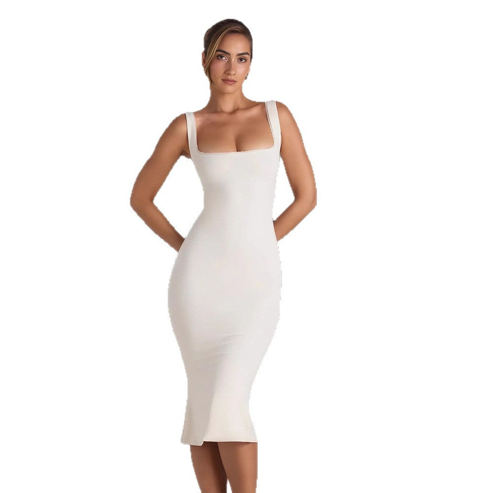 Damen Midi-Kleid Figurumspielend Quadratischer Ausschnitt