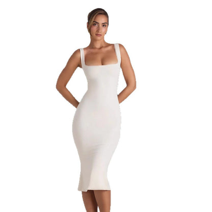 Damen Midi-Kleid Figurumspielend Quadratischer Ausschnitt