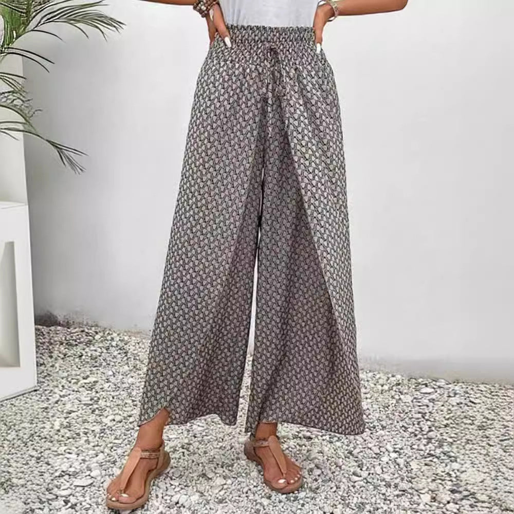 Damen Weite Hochbundhose Elastisch Grafisches Muster