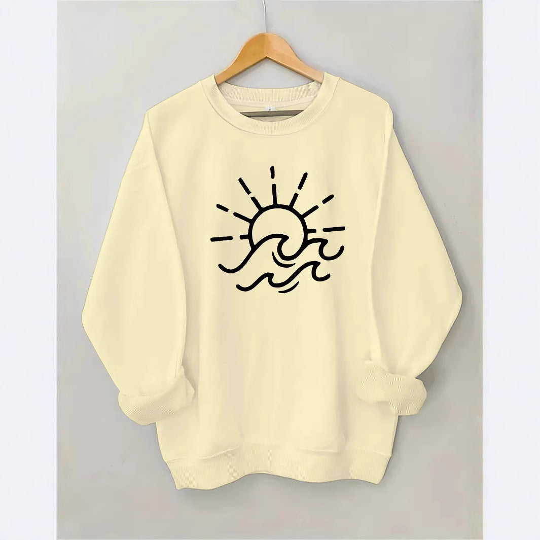 Damen Sweatshirt Sonnen- und Wellenmotiv Baumwolle Norvielle