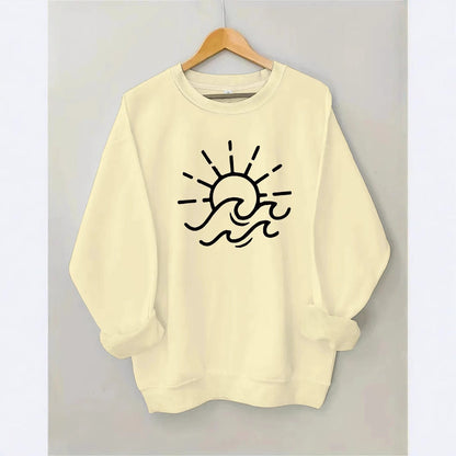 Damen Sweatshirt Sonnen- und Wellenmotiv Baumwolle Norvielle