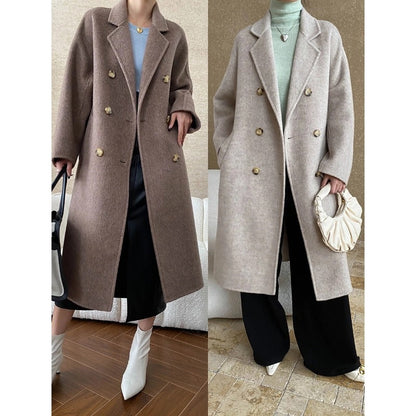 Damen Oversized-Mantel Doppelknopfleiste Weichgefüttert