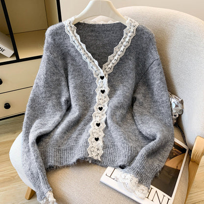 Damen Strickpullover Spitzenverzierung Norvielle