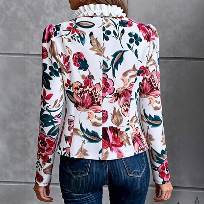 Damen Blazer Florales Design Rüschendetails Norvielle