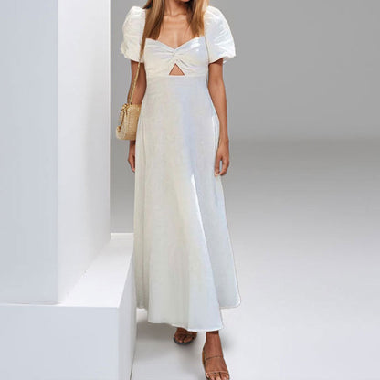 Damen Maxikleid mit Puffärmeln und Schlüssel-Ausschnitt Norvielle