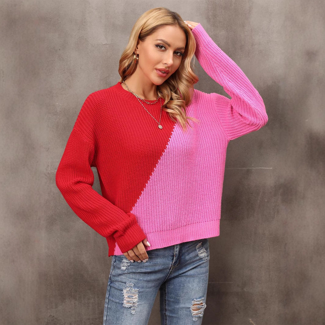 Damen Pullover Asymmetrisches Farbblockdesign Norvielle