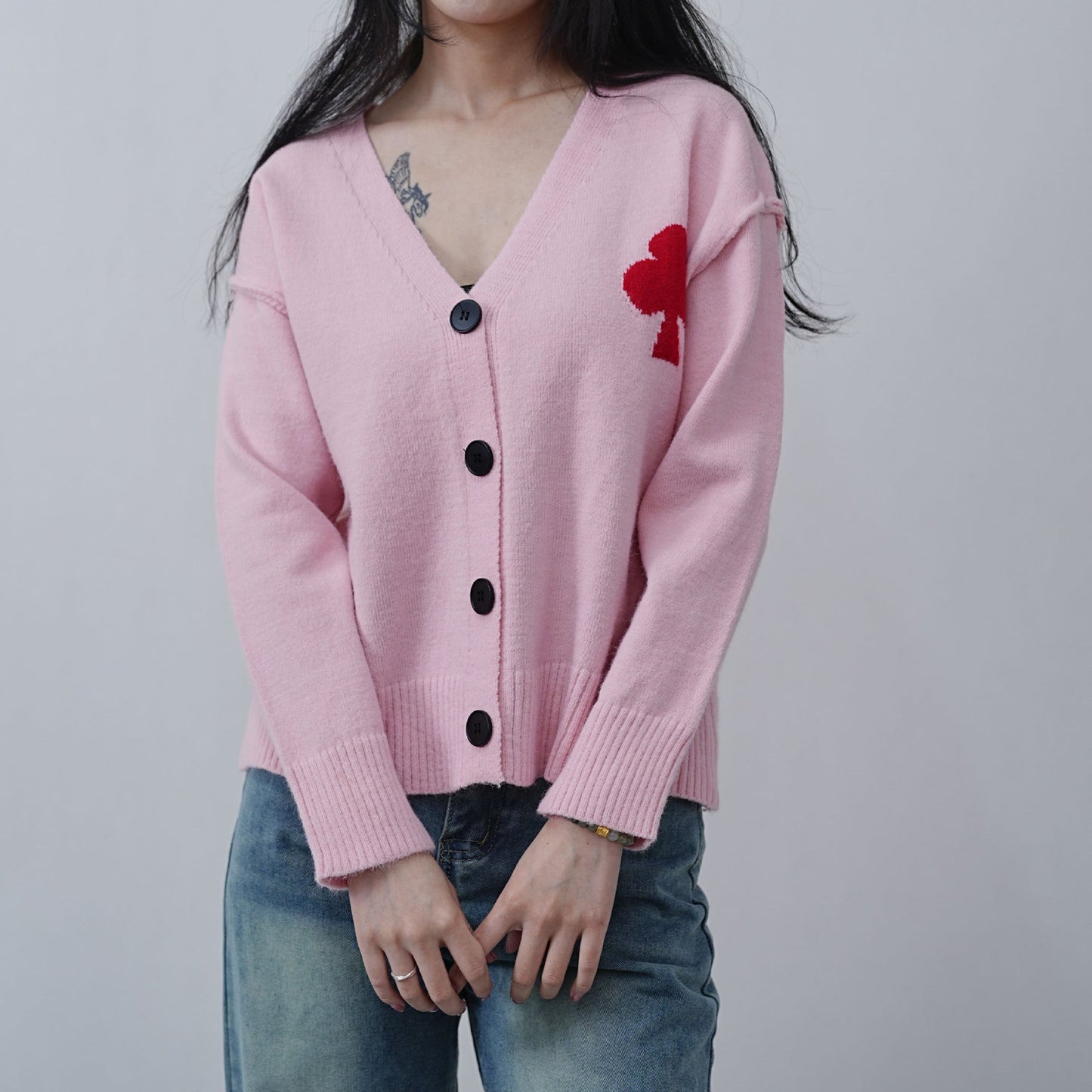 Damen Strickjacke Weich Herzstickerei Norvielle