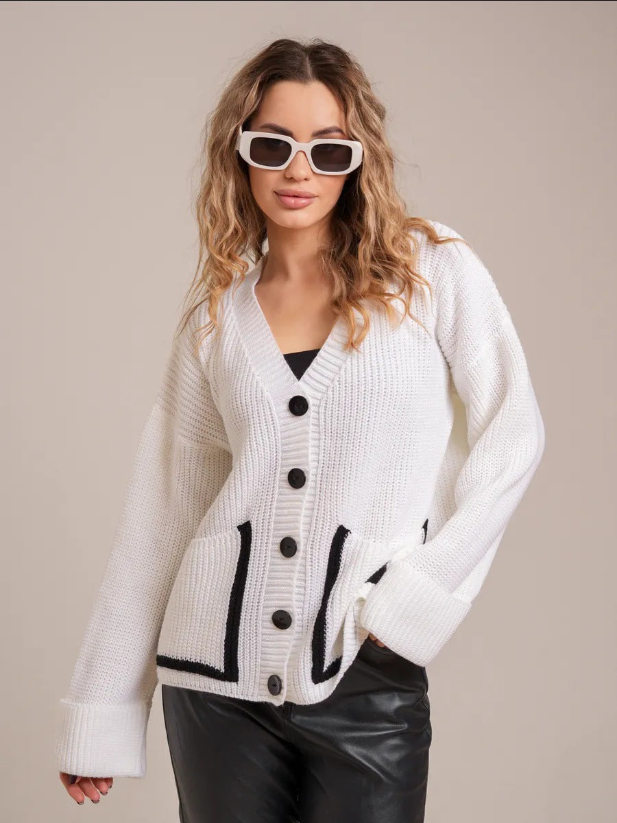 Damen Grobstrickjacke Norvielle mit Taschen und Knopfverschluss