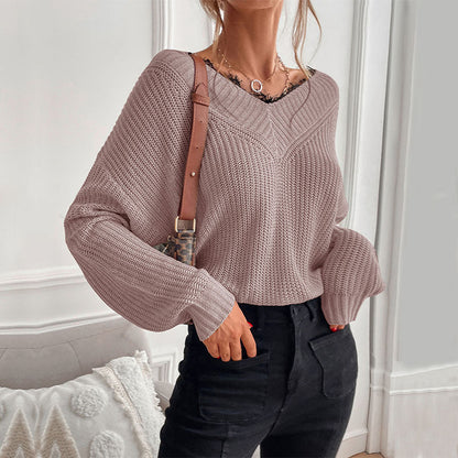 Damen Strickpullover V-Ausschnitt Locker Norvielle