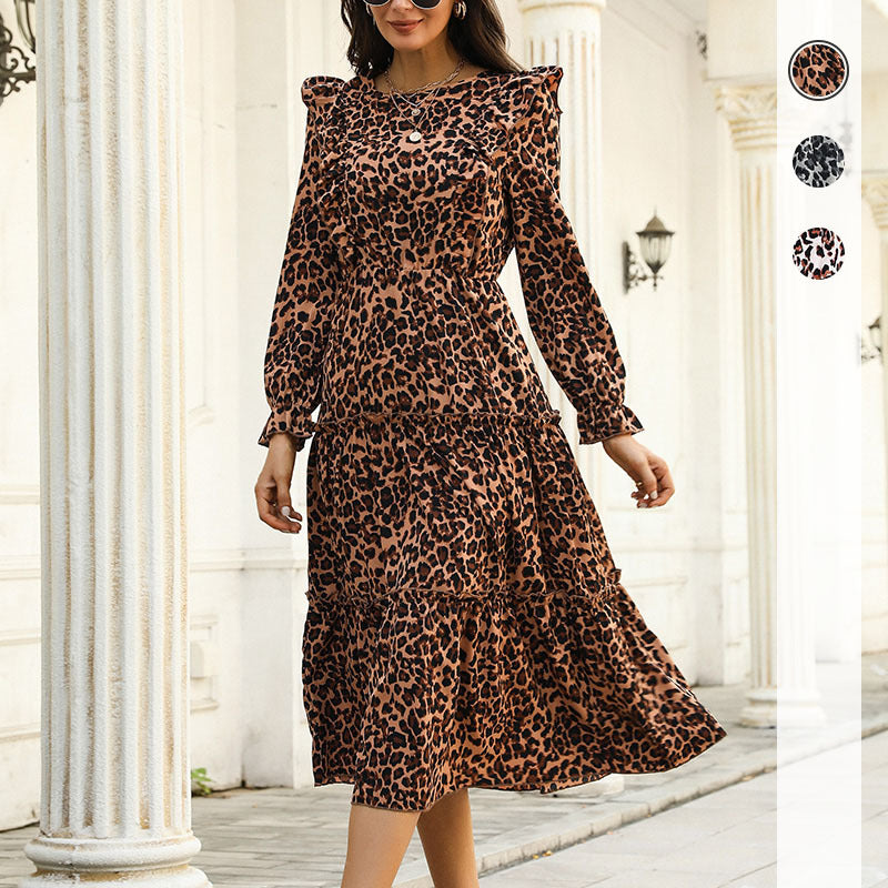 Damen Tiermuster Shirtkleid Voluminöse Ärmel Asymmetrisch - Norvielle