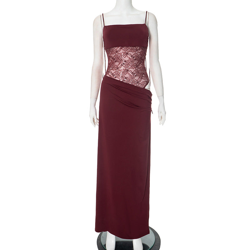 Damen Maxikleid Lang Oberteil mit Einsatz