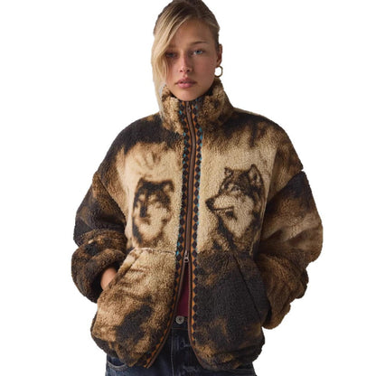 Damen Fleecejacke Tiermotiv Hochkragen Norvielle