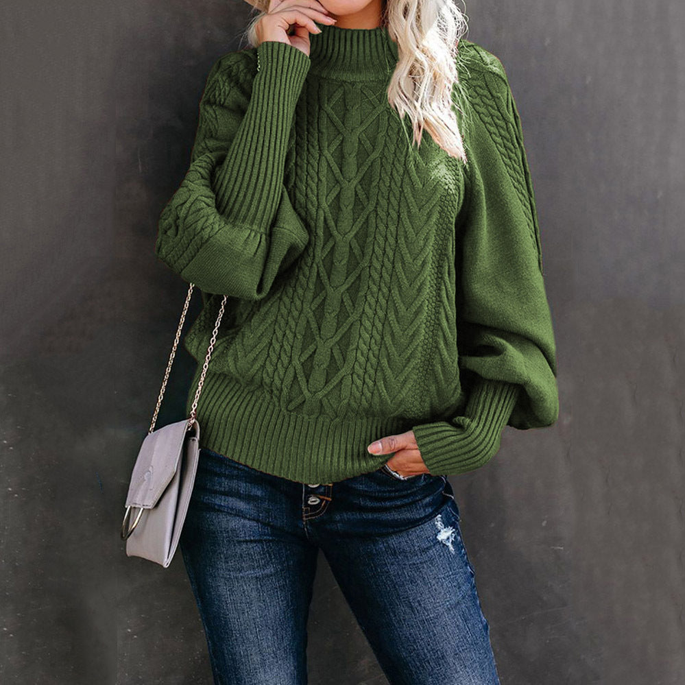 Damen Strickpullover Stehkragen Zopfmuster