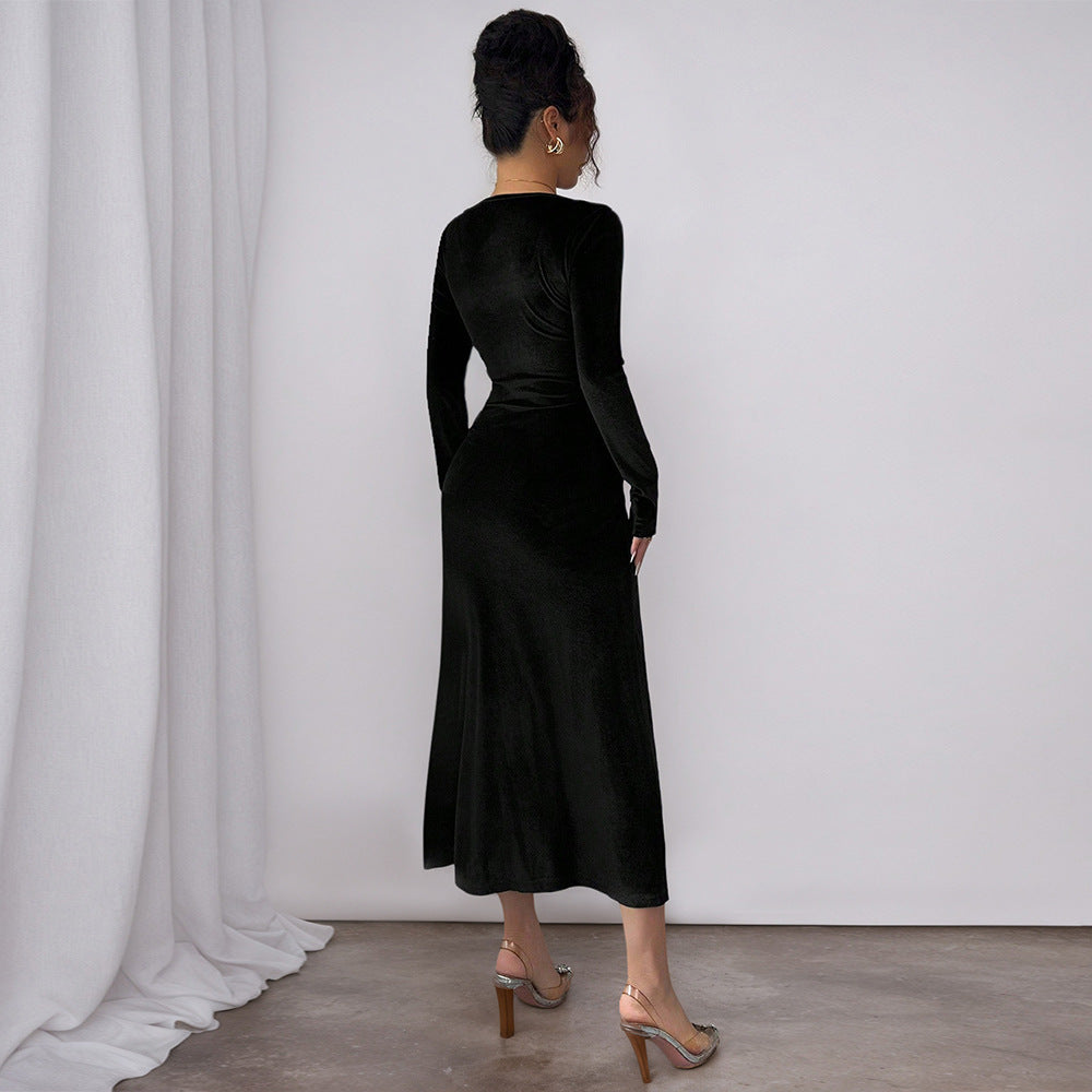 Damen Midi-Kleid Quadrat-Ausschnitt Rüschen-Detail