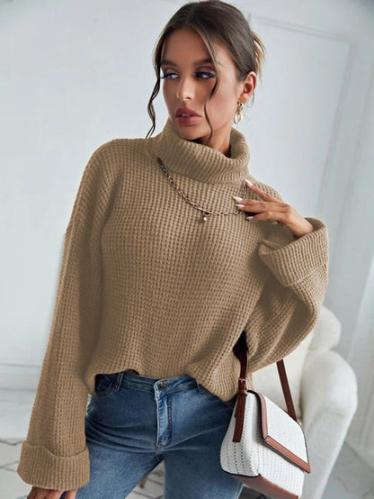 Damen Strickpullover Hochkragen Strukturierte Ärmel Norvielle