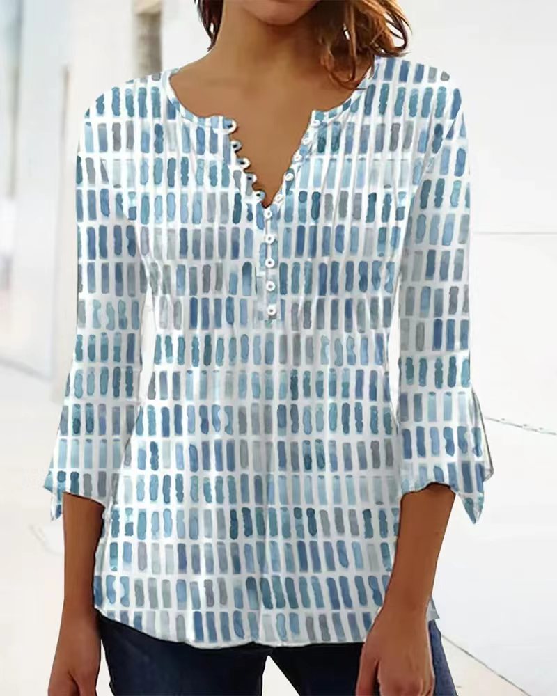 Damen Bluse Modernes Grafikdesign Knopfdetails