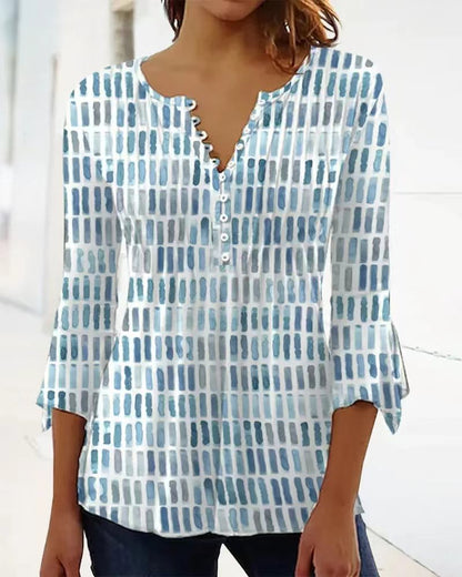 Damen Bluse Modernes Grafikdesign Knopfdetails