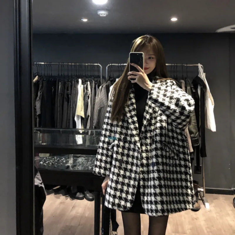 Damen Oversized Karomantel Doppelter Knopfleiste Norvielle