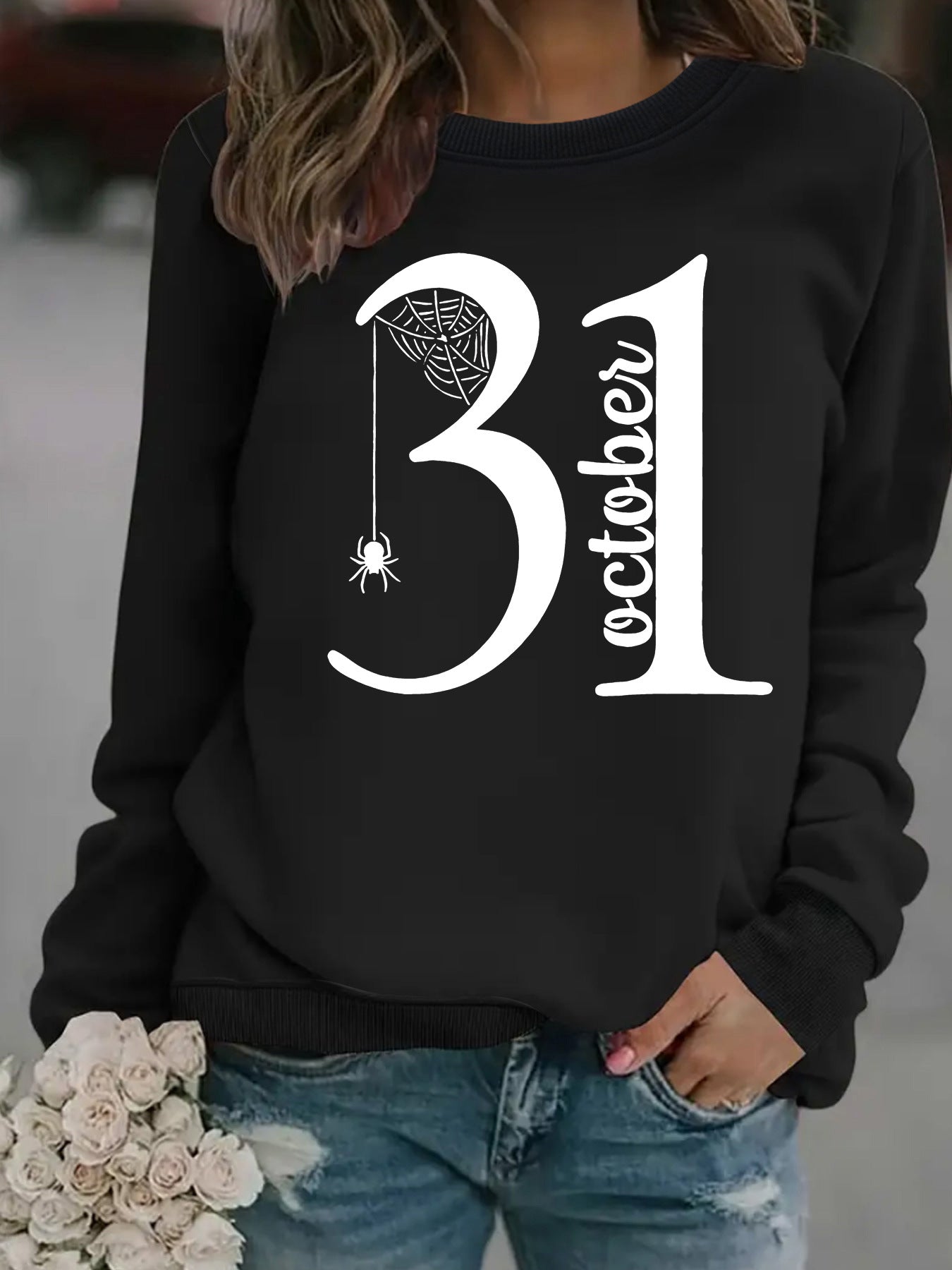 Damen Sweatshirt Halloween-Motiv Bequem Grün