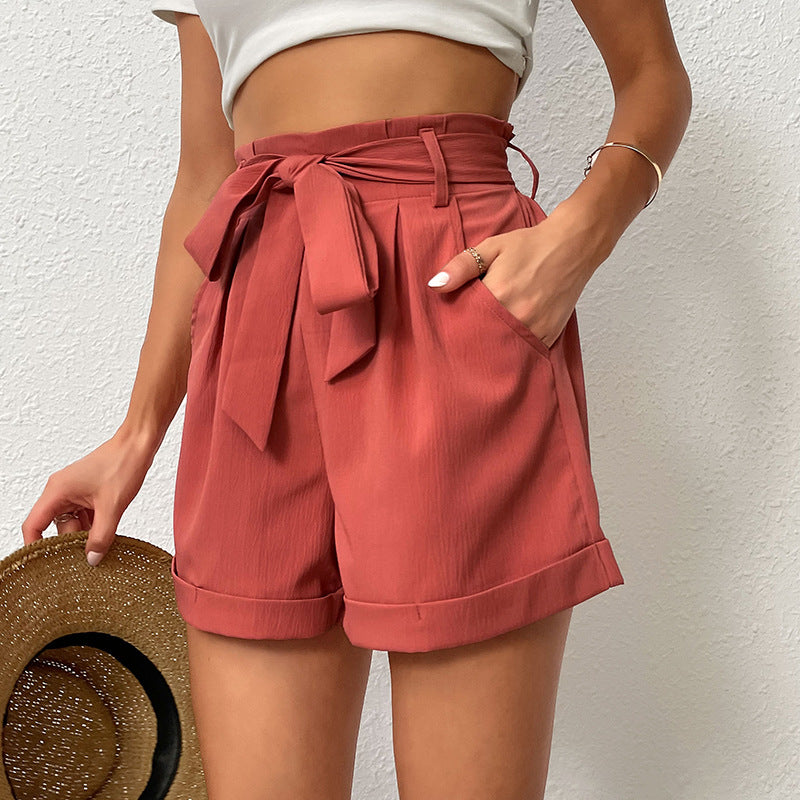 Damen High-Waist-Shorts mit Schleifenbindung und Taschen Norvielle