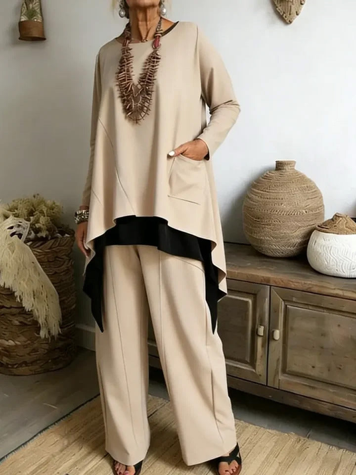 Damen Ensemble Asymmetrisches Oberteil Weite Hose Norvielle