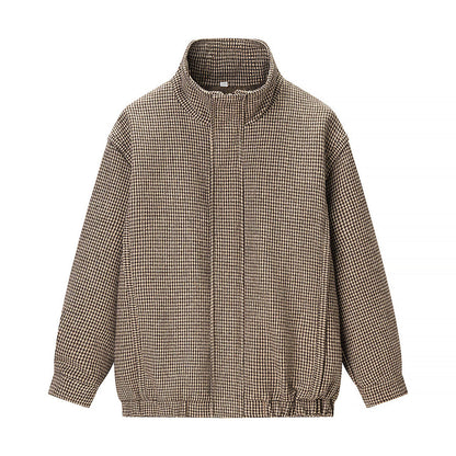 Damen Utility-Jacke Kariert Elastischer Bund Hochgeschlossener Kragen