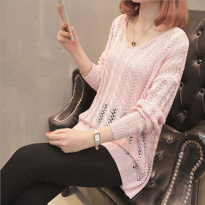 Damen Strickpullover V-Ausschnitt Feine Lochstruktur Norvielle