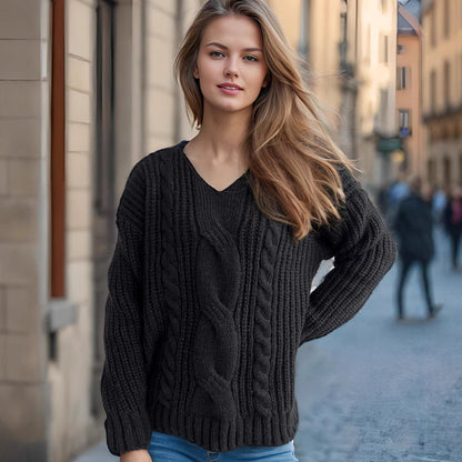 Damen Grobstrickpullover Zopfmuster Moderner Schnitt Norvielle