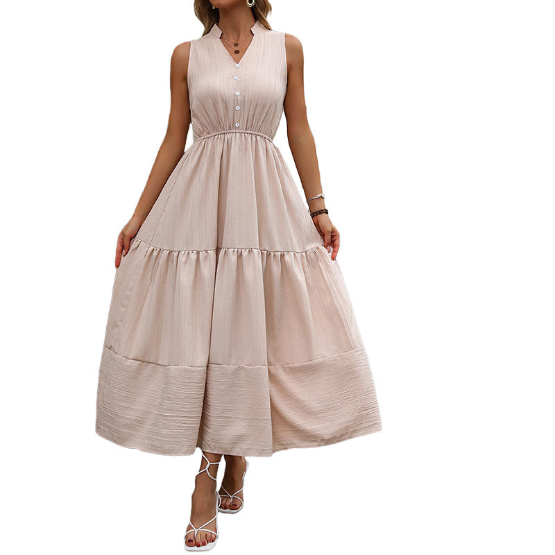 Damen Maxikleid V-Ausschnitt Knopfleiste Norvielle