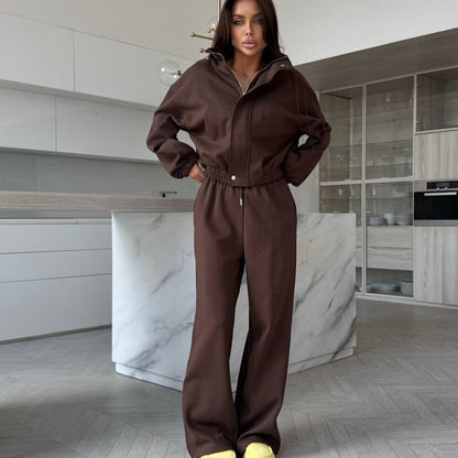 Damen Sportliches Jogging-Set Hochkragen Weites Design