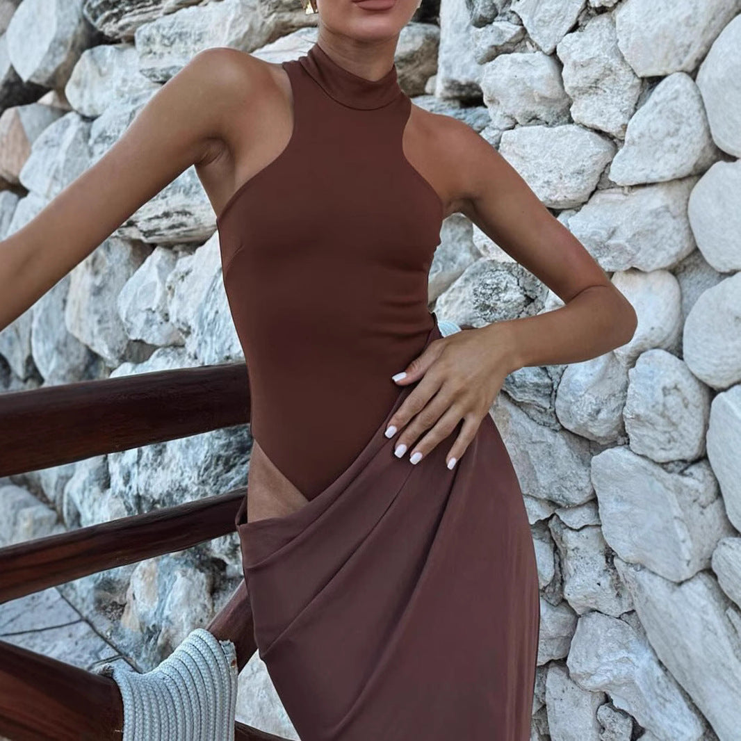 Damen Wickelkleid Hochgeschlossener Kragen Seitlicher Schlitz