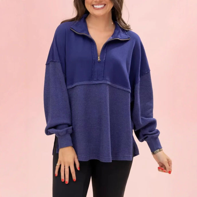 Damen Pullover Halb-Reißverschluss Voluminöse Ärmel Norvielle