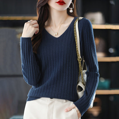 Damen Strickpullover V-Ausschnitt Feinripp - Norvielle