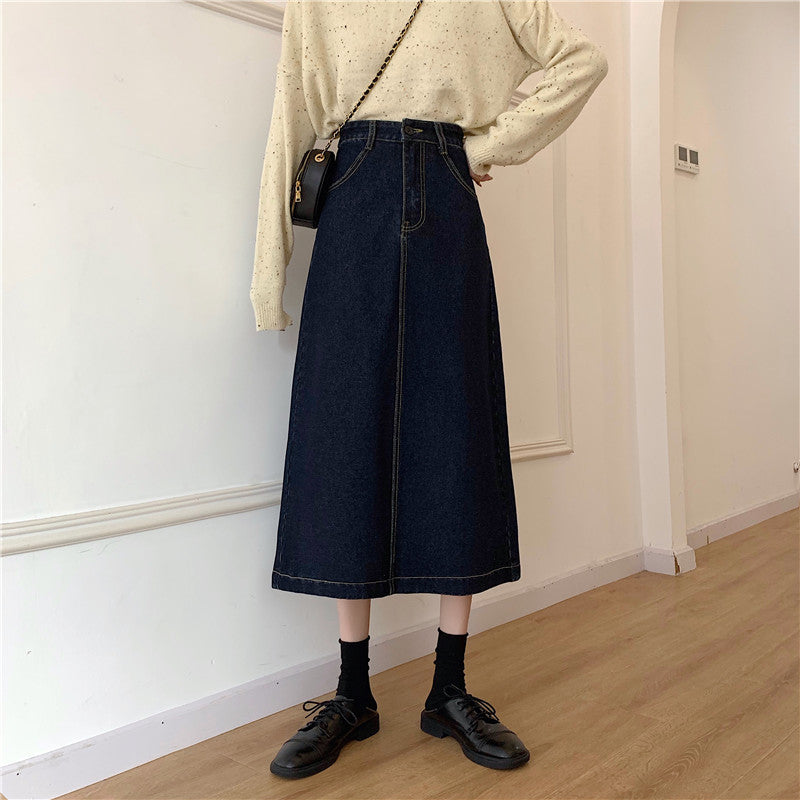 Damen Midi-Rock Hohe Taille Denim