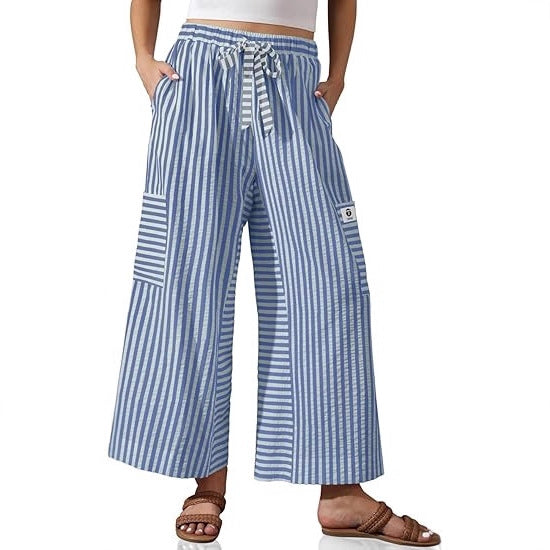Damen Palazzo-Hose Gestreift Praktische Taschen Norvielle