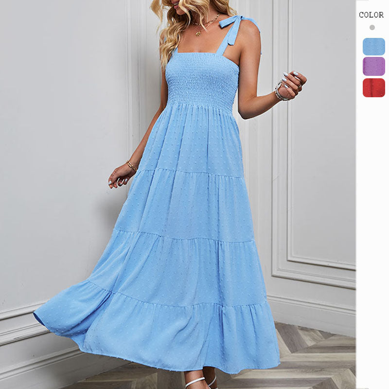 Damen Maxikleid Rüschenträger Schwingender Saum Norvielle - Norvielle