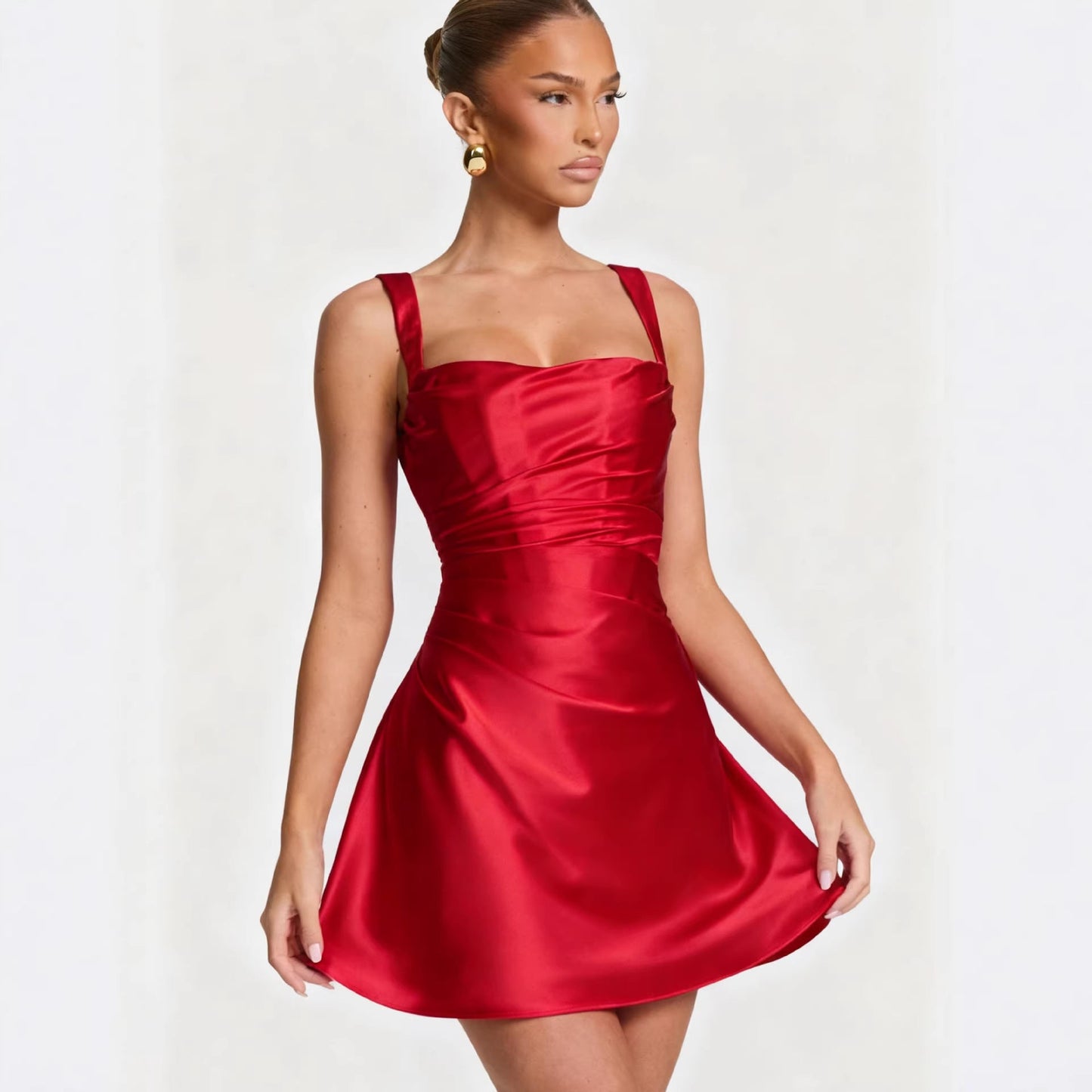 Damen Cocktailkleid Satin Quadratausschnitt