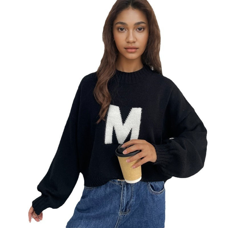 Damen Oversized Strickpullover mit Frontmotiv Norvielle