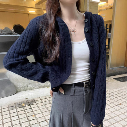 Damen Strickjacke mit Kapuze Zopfdesign Norvielle