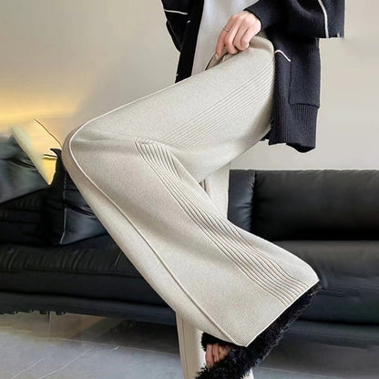 Damen Strickpants Weich Bund Rippstruktur Schwarz Norvielle - Norvielle