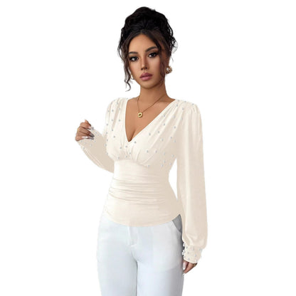 Damen Bluse V-Ausschnitt Verziert Norvielle