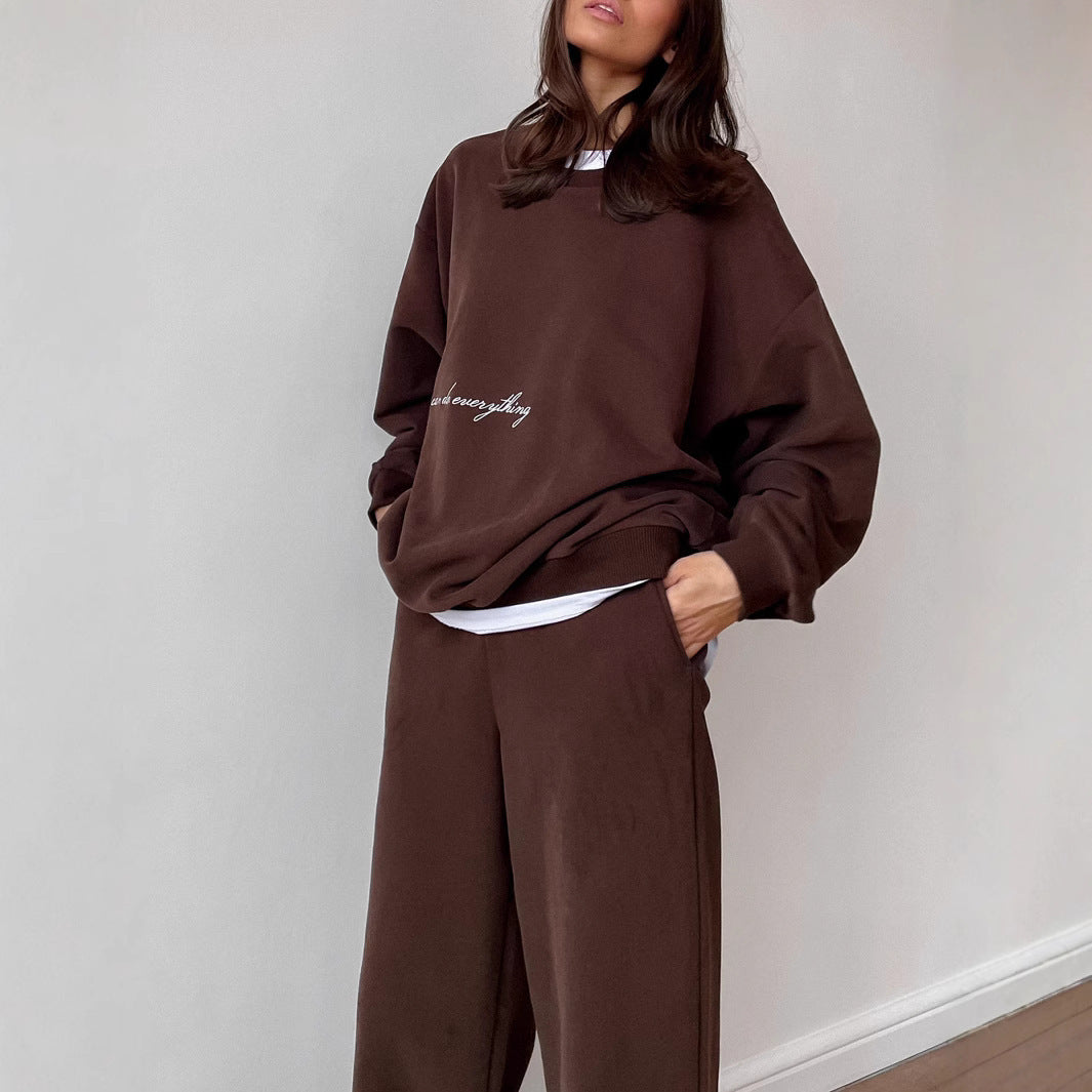 Damen Sweatshirt-Hosen-Set Elastischer Bund Bequem Grau - Norvielle
