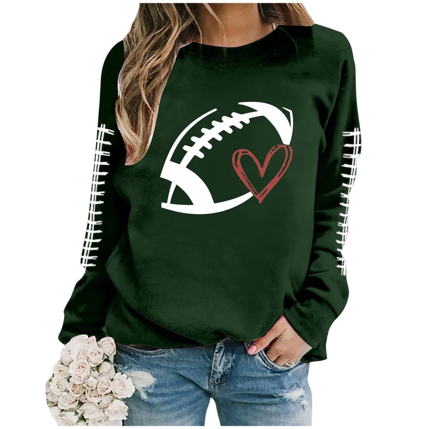 Damen Sweatshirt Fußball-Motiv Lässiger Schnitt Grau