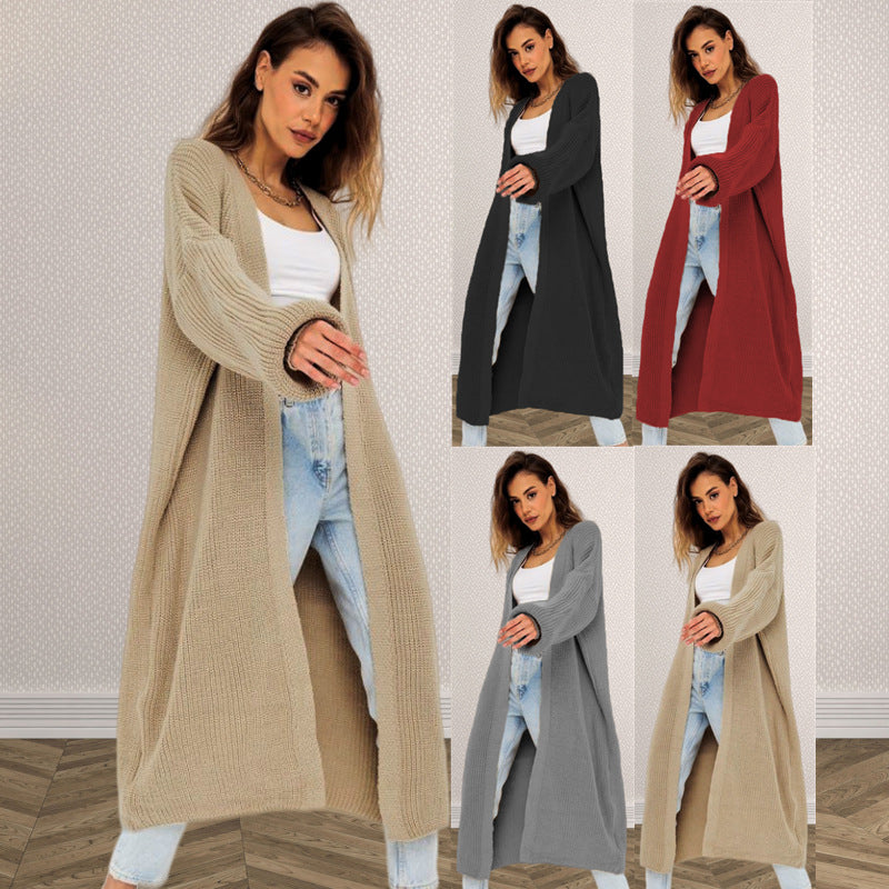 Damen Grobstrick Cardigan Offenes Frontdesign Tiefen Taschen Norvielle - Norvielle