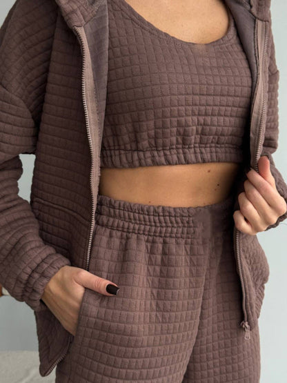 Damen Sweatanzug Gepolstert Kordelzug Beige