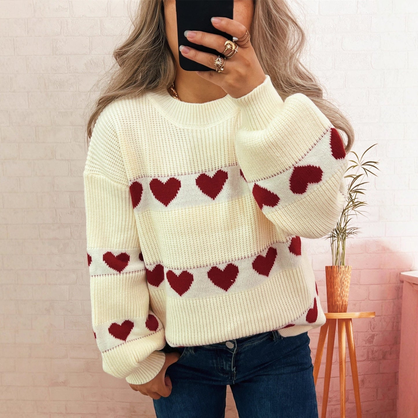 Damen Pullover Herzmuster Norvielle - Norvielle