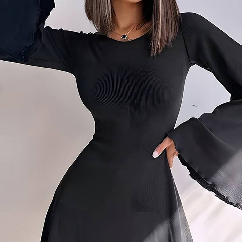 Damen Minikleid Trompetenärmel Skulpturaler Saum Norvielle