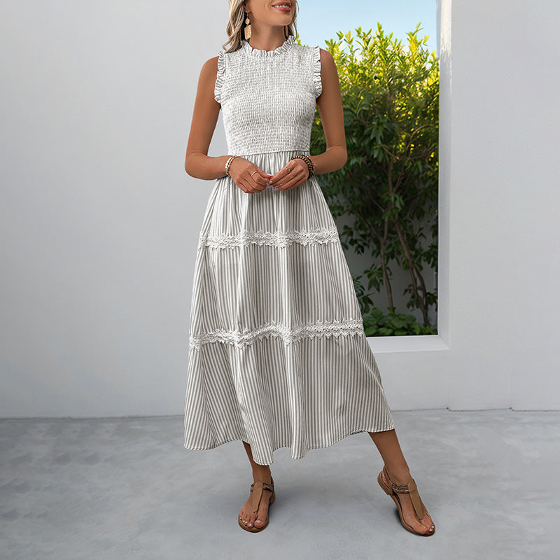 Damen Maxikleid Gestreift Voluminöse Rüschen Norvielle